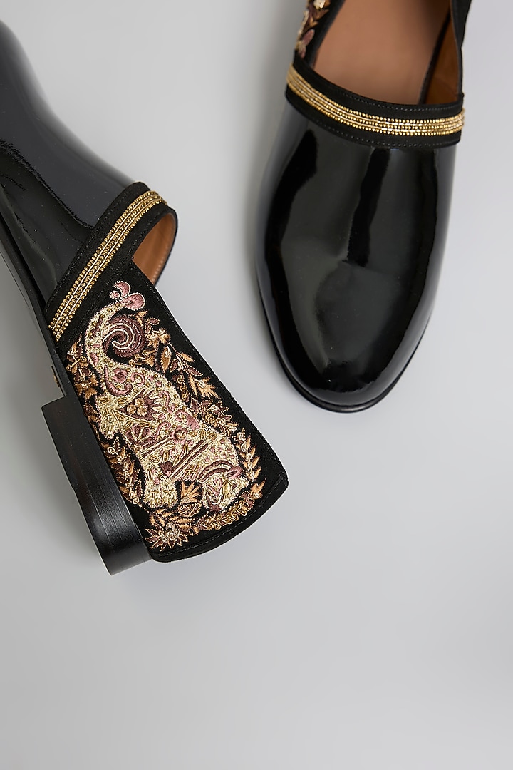 Black Leather Juttis by ARTIMEN at Pernia's Pop Up Shop