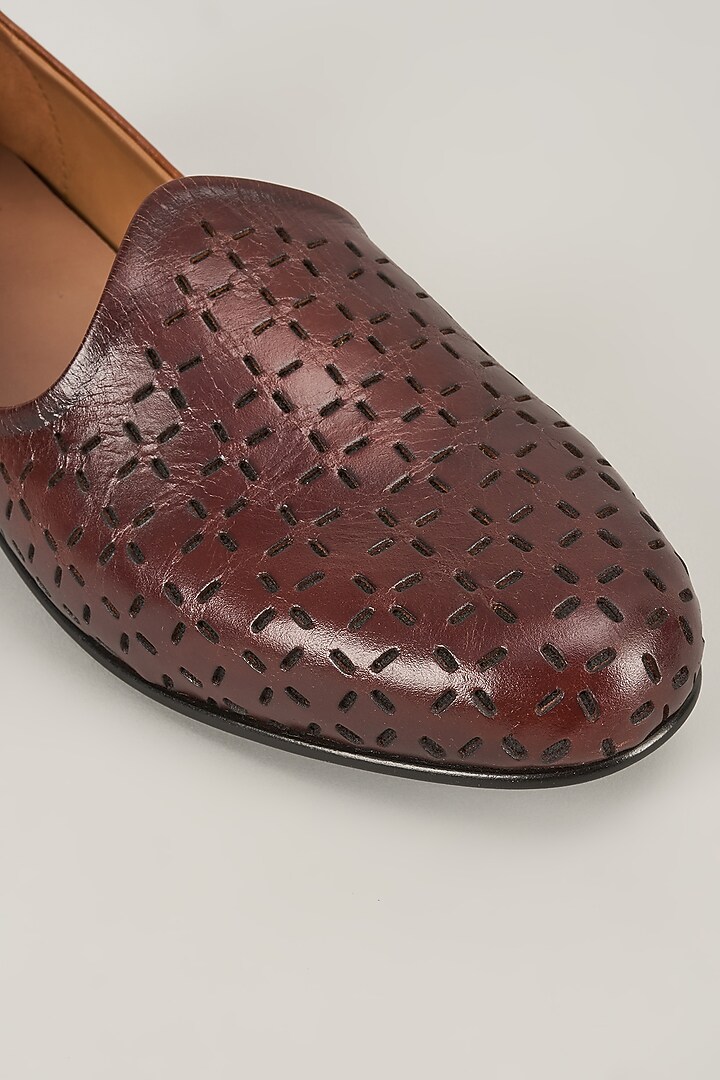 Brown Leather Mojaris by ARTIMEN at Pernia's Pop Up Shop
