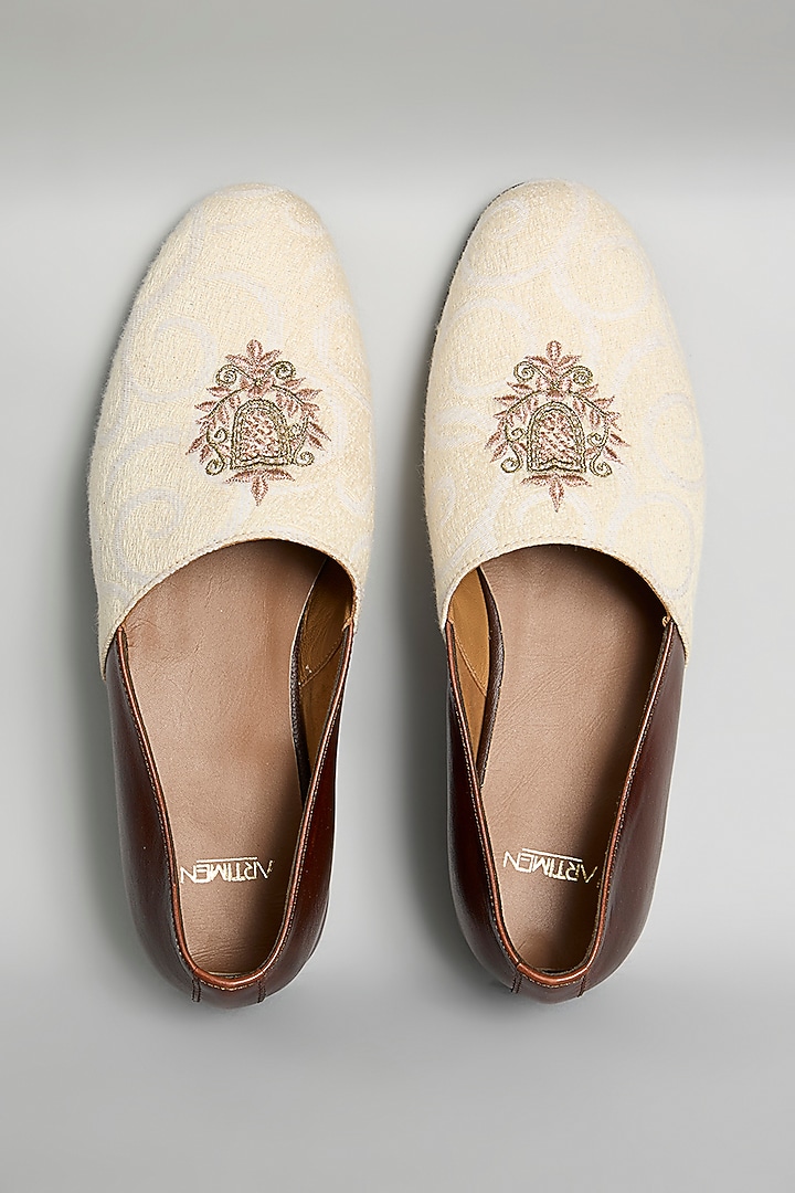Ivory & Brown Leather Loafers by ARTIMEN at Pernia's Pop Up Shop
