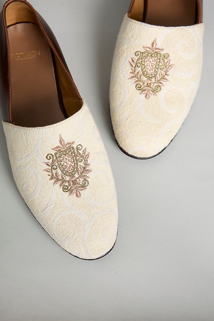 Ivory & Brown Leather Loafers by ARTIMEN at Pernia's Pop Up Shop