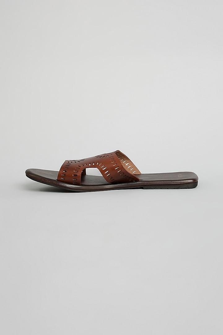 Tan Leather Slippers by ARTIMEN at Pernia's Pop Up Shop