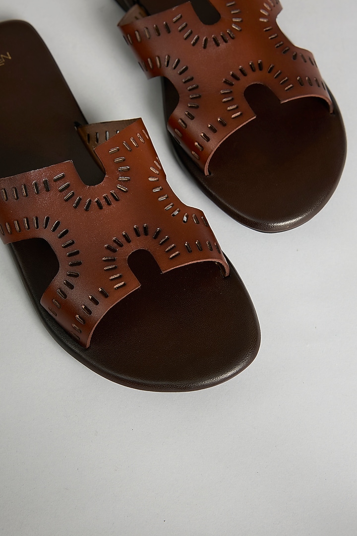 Tan Leather Slippers by ARTIMEN at Pernia's Pop Up Shop