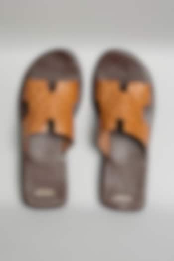 Tan Leather Slippers by ARTIMEN at Pernia's Pop Up Shop