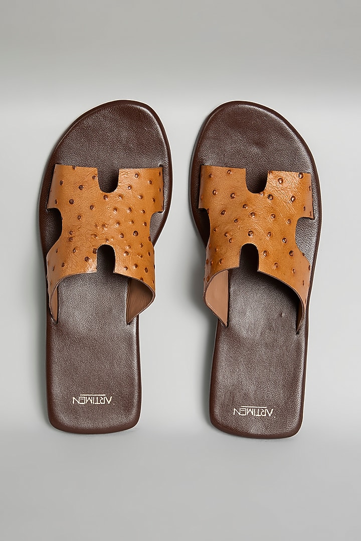 Tan Leather Slippers by ARTIMEN at Pernia's Pop Up Shop