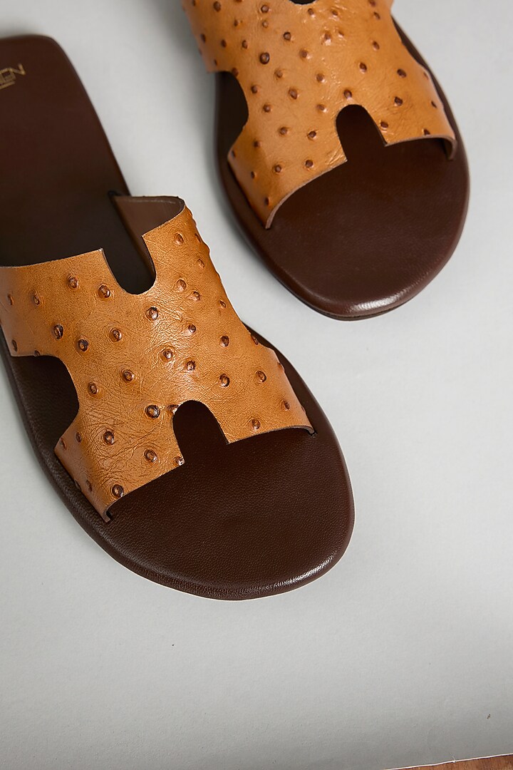 Tan Leather Slippers by ARTIMEN at Pernia's Pop Up Shop
