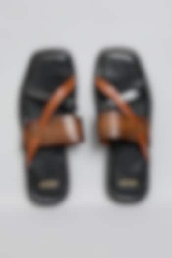 Tan & Black Leather Flats by ARTIMEN at Pernia's Pop Up Shop