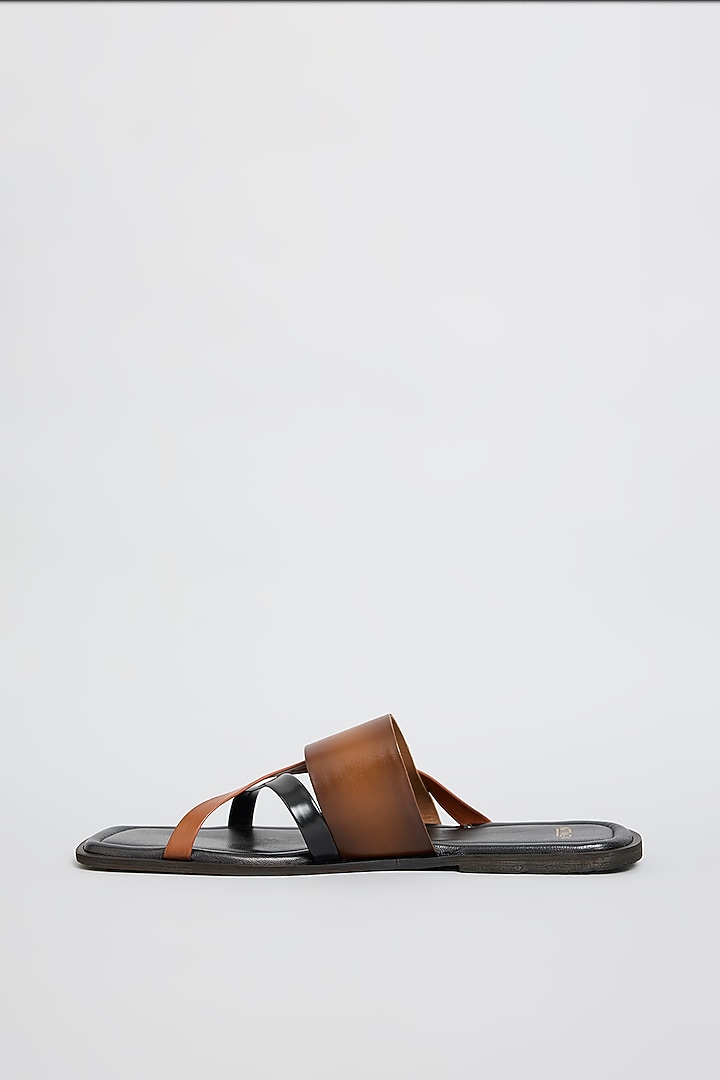 Tan & Black Leather Flats by ARTIMEN at Pernia's Pop Up Shop