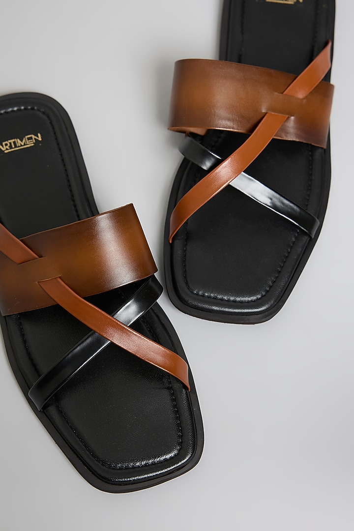 Tan & Black Leather Flats by ARTIMEN at Pernia's Pop Up Shop