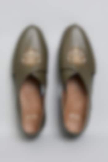 Green Leather Juttis by ARTIMEN at Pernia's Pop Up Shop