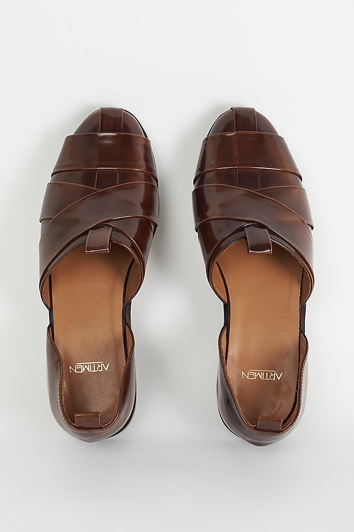 Brown Leather Sandals by ARTIMEN