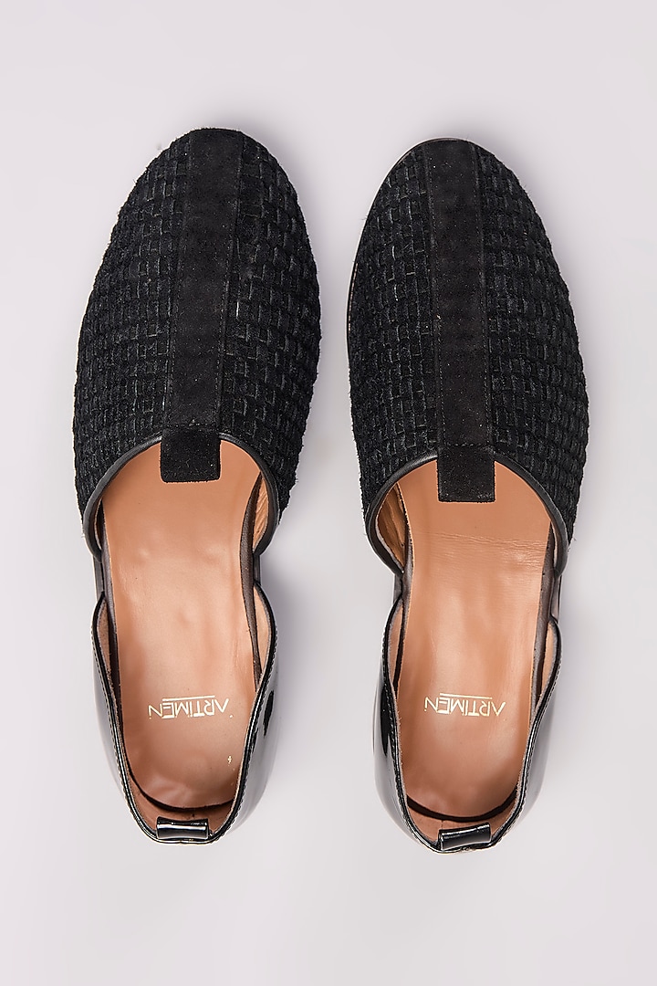 Black Handcrafted Suede Loafers by ARTIMEN