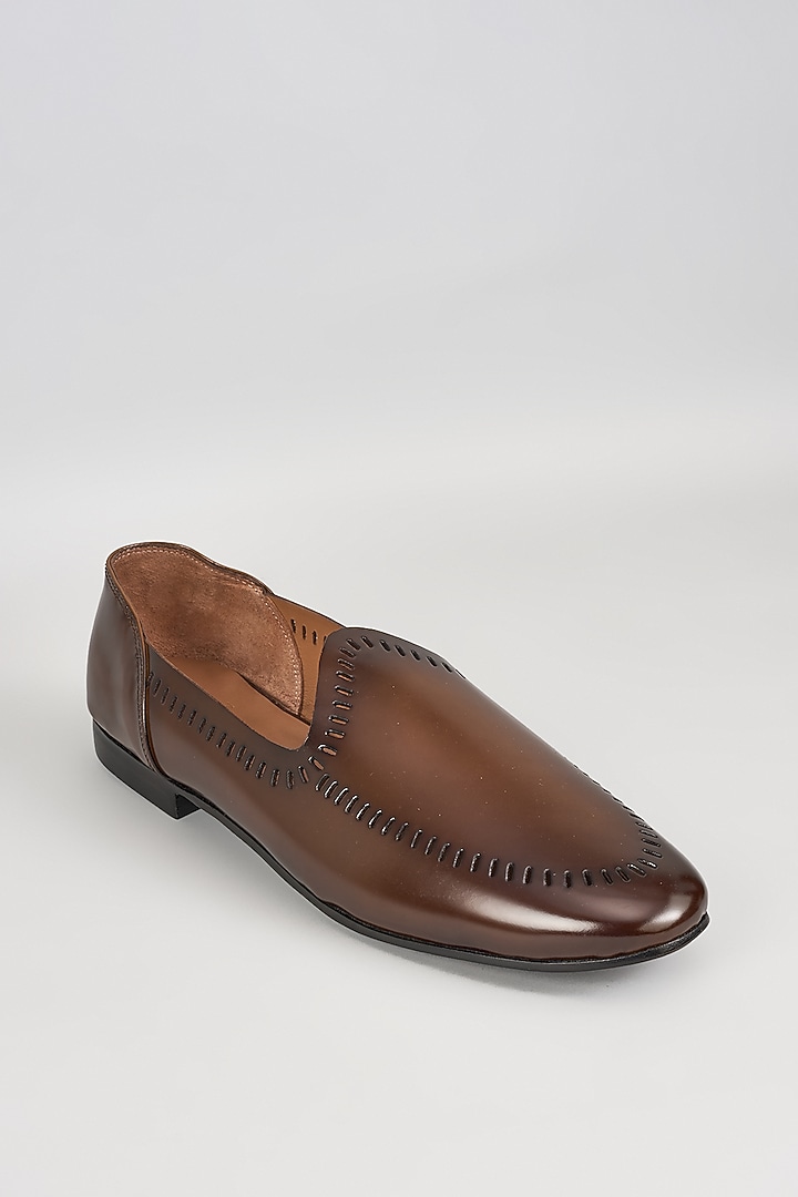 Brown Leather Handcrafted Juttis by ARTIMEN at Pernia's Pop Up Shop