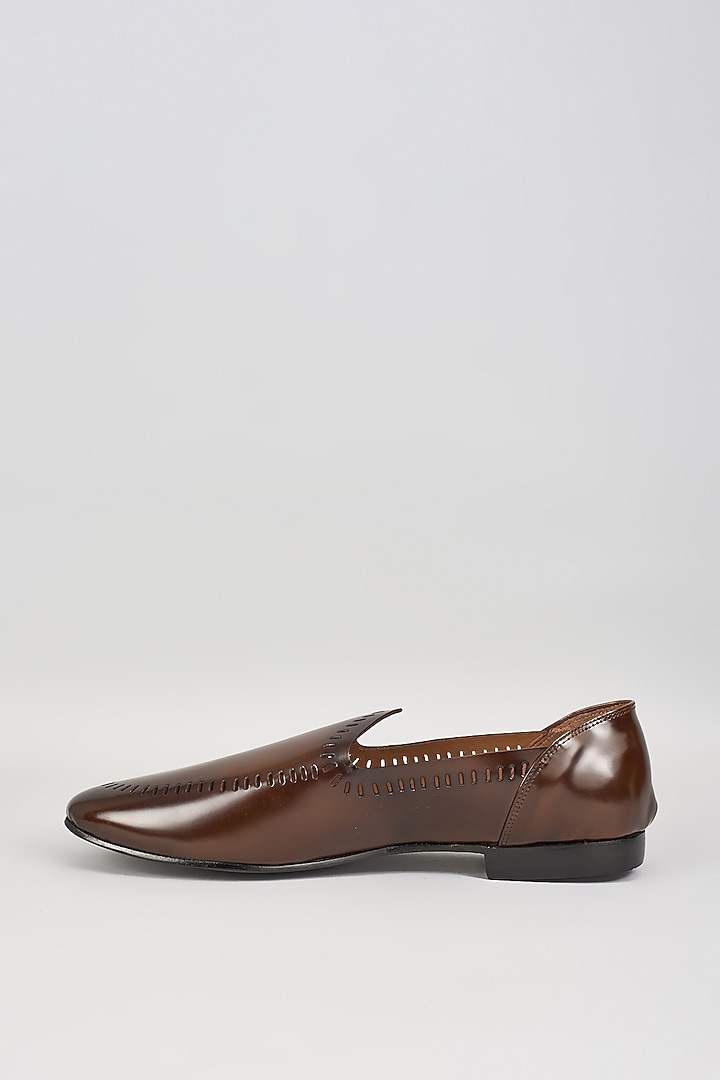 Brown Leather Handcrafted Juttis by ARTIMEN at Pernia's Pop Up Shop