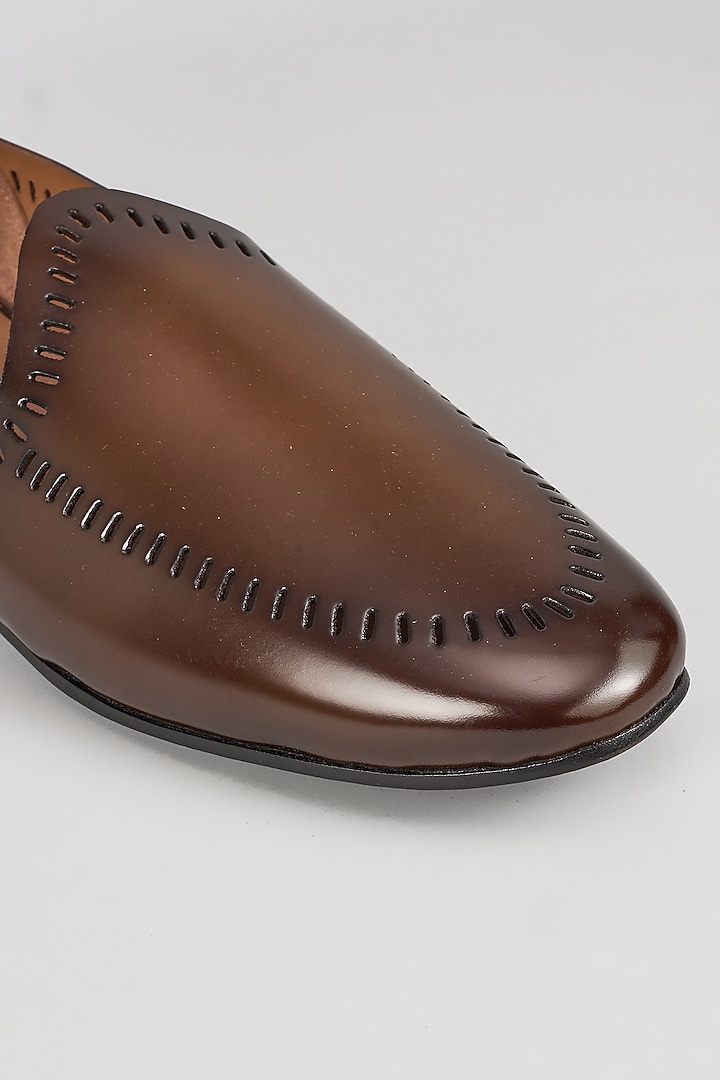 Brown Leather Handcrafted Juttis by ARTIMEN at Pernia's Pop Up Shop