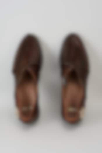 Brown Leather Embroidered Handcrafted Loafers by ARTIMEN