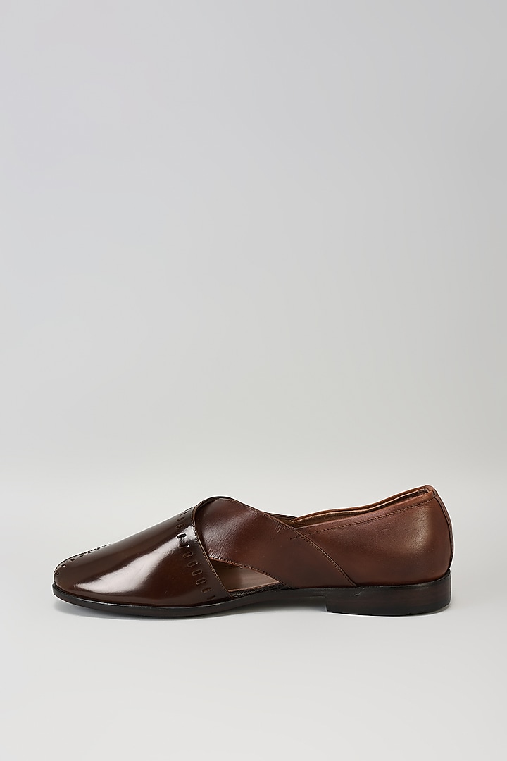 Brown Leather Embroidered Handcrafted Loafers by ARTIMEN at Pernia's Pop Up Shop