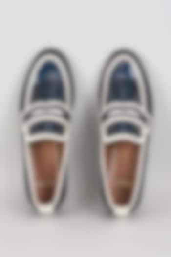 Blue & White Patent Leather Mirror Handwork Loafers by ARTIMEN at Pernia's Pop Up Shop