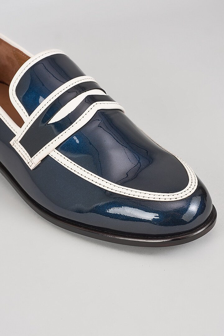 Blue & White Patent Leather Mirror Handwork Loafers by ARTIMEN at Pernia's Pop Up Shop