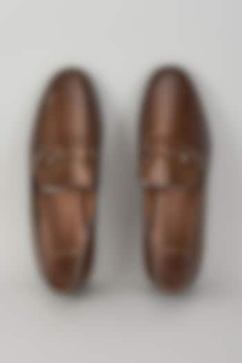 Brown Leather Handcrafted Loafers by ARTIMEN