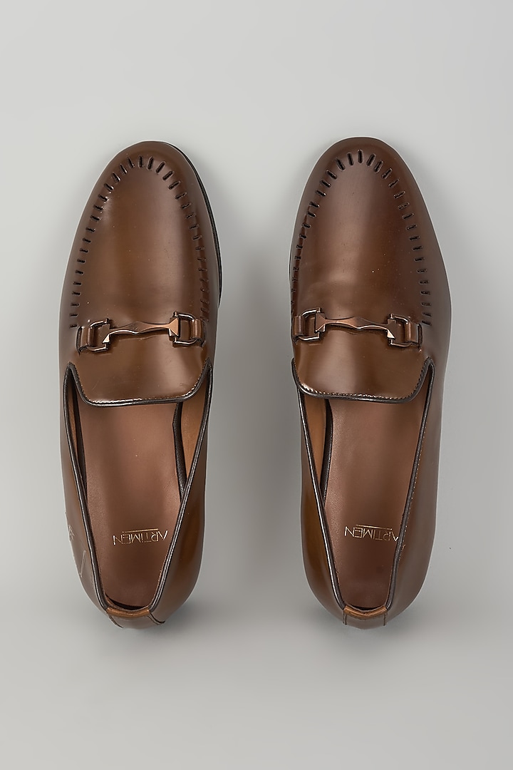 Brown Leather Handcrafted Loafers by ARTIMEN