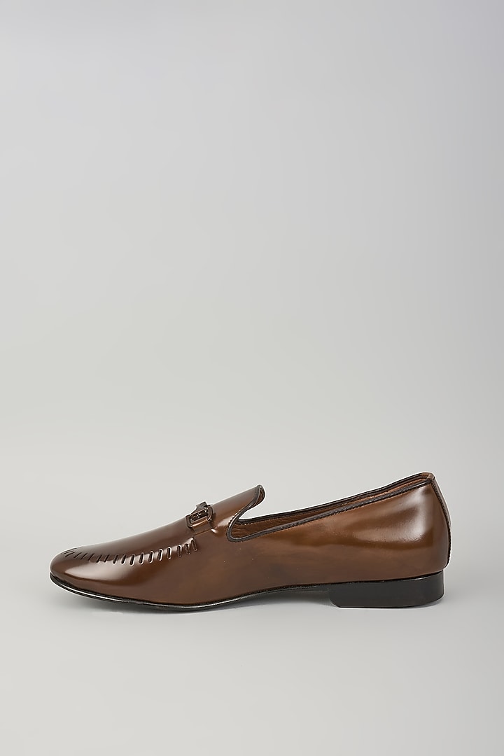 Brown Leather Handcrafted Loafers by ARTIMEN at Pernia's Pop Up Shop