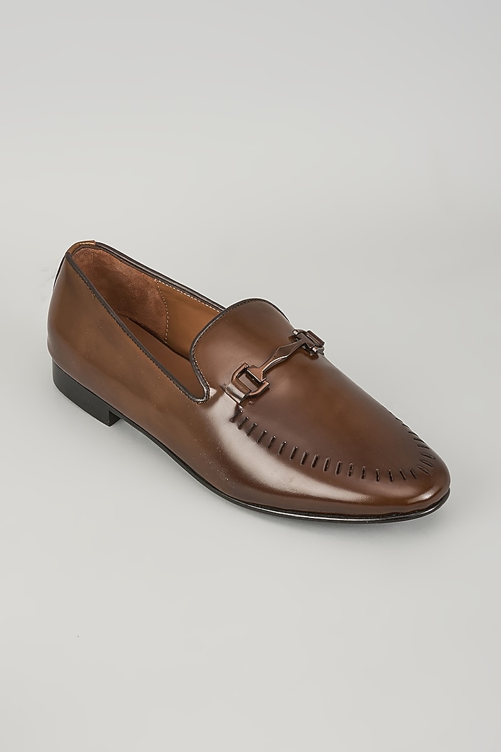 Brown Leather Handcrafted Loafers by ARTIMEN at Pernia's Pop Up Shop