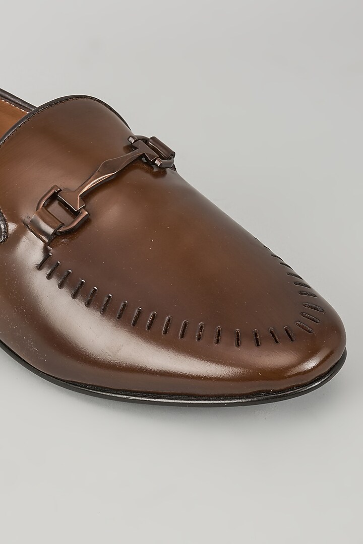 Brown Leather Handcrafted Loafers by ARTIMEN at Pernia's Pop Up Shop