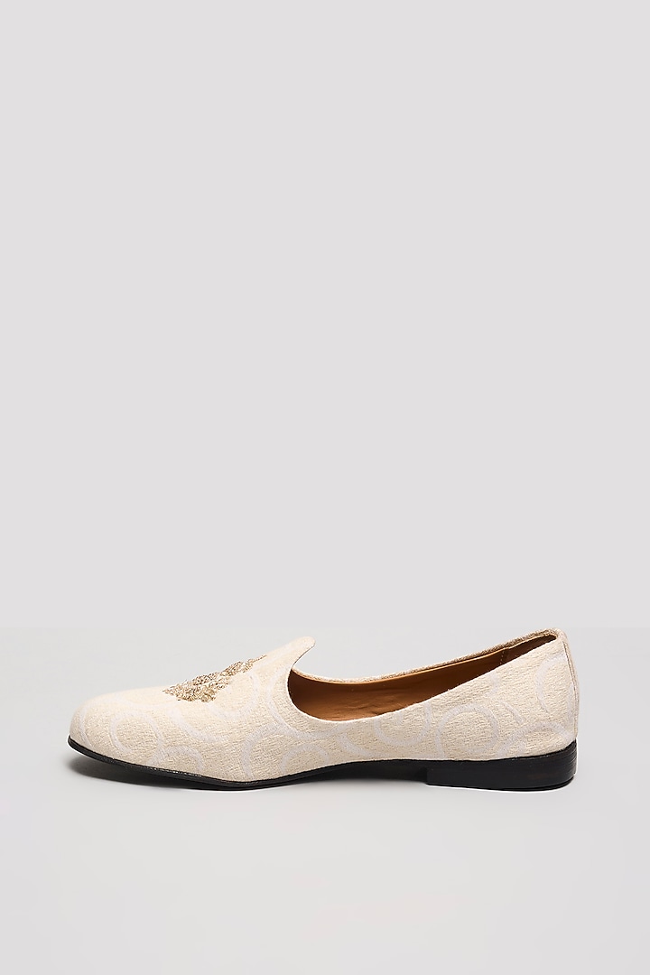 White Leather & Suede Embroidered Handcrafted Loafers by ARTIMEN at Pernia's Pop Up Shop