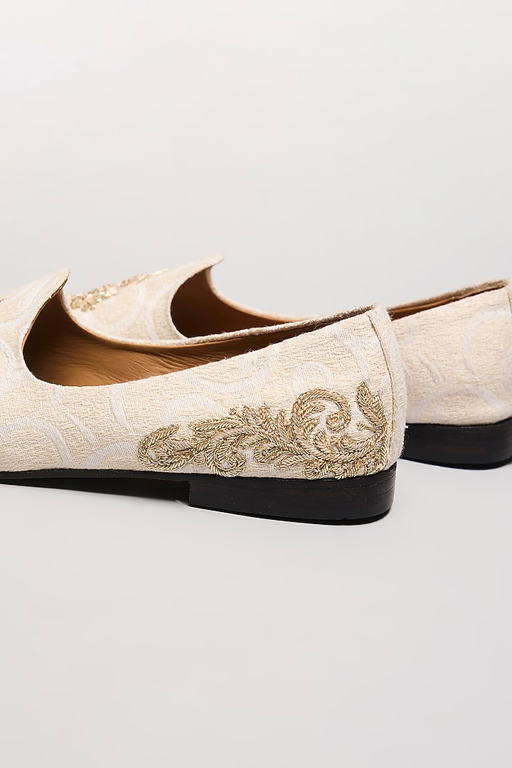 White Leather & Suede Embroidered Handcrafted Loafers by ARTIMEN at Pernia's Pop Up Shop