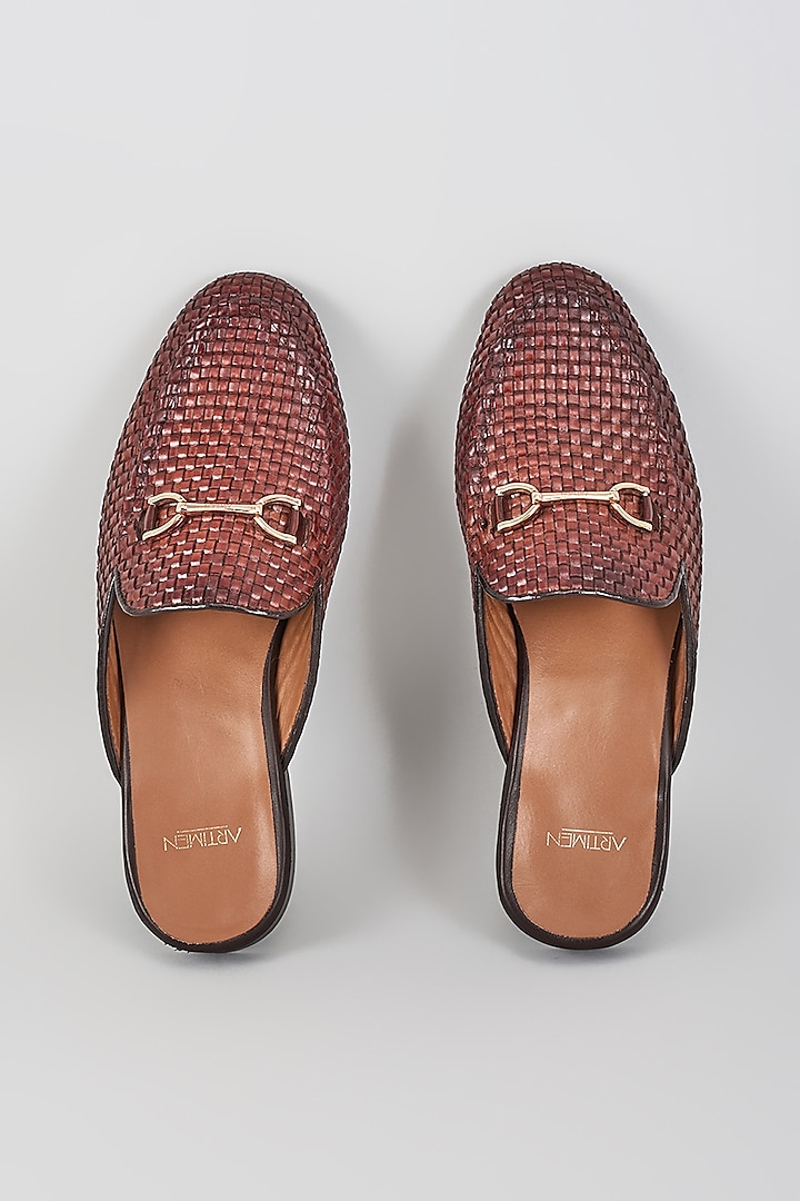 Brown Leather Handcrafted Loafers by ARTIMEN