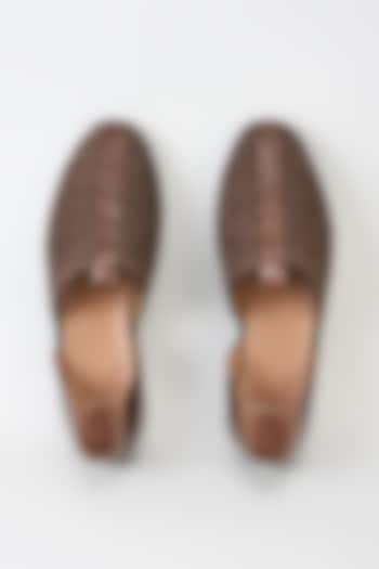 Brown Leather Textured Handcrafted Loafers by ARTIMEN