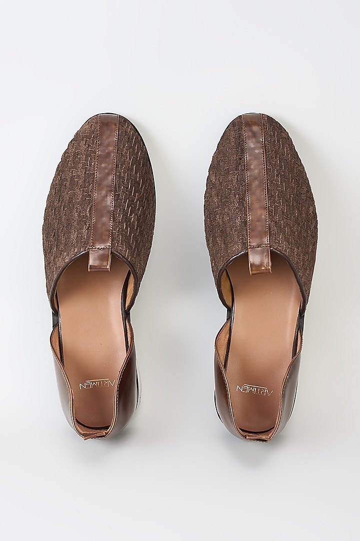 Brown Leather Textured Handcrafted Loafers by ARTIMEN