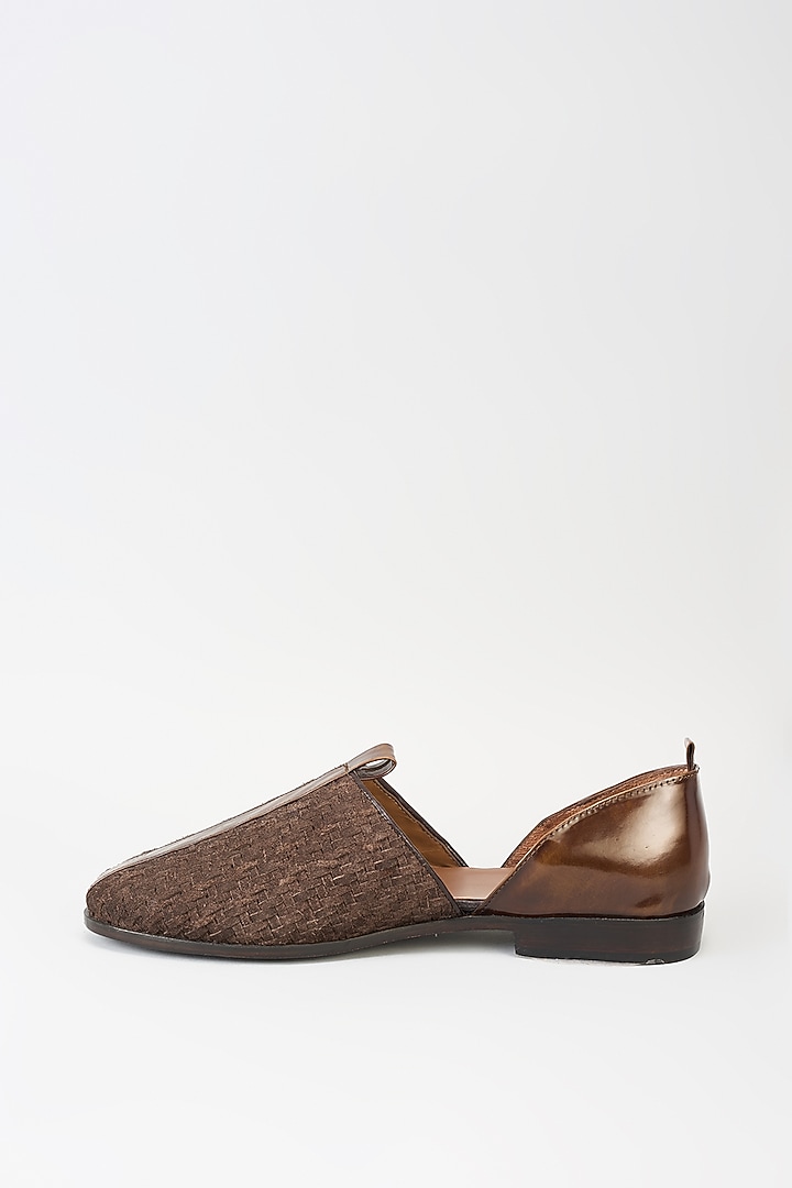 Brown Leather Textured Handcrafted Loafers by ARTIMEN at Pernia's Pop Up Shop