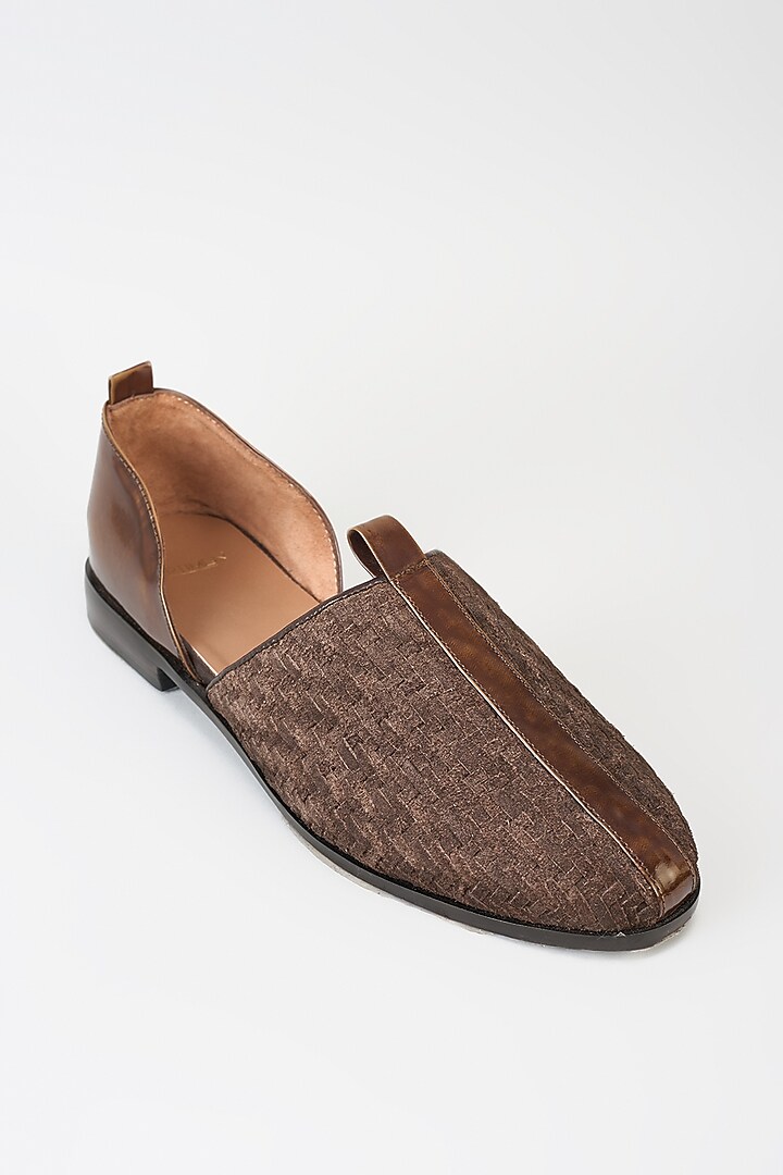 Brown Leather Textured Handcrafted Loafers by ARTIMEN at Pernia's Pop Up Shop