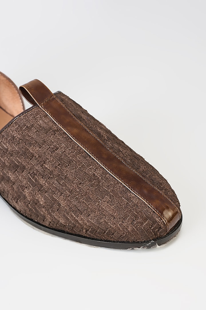 Brown Leather Textured Handcrafted Loafers by ARTIMEN at Pernia's Pop Up Shop