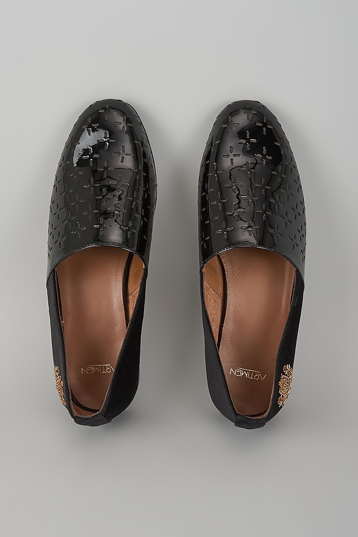 Black Leather Handcrafted Loafers by ARTIMEN