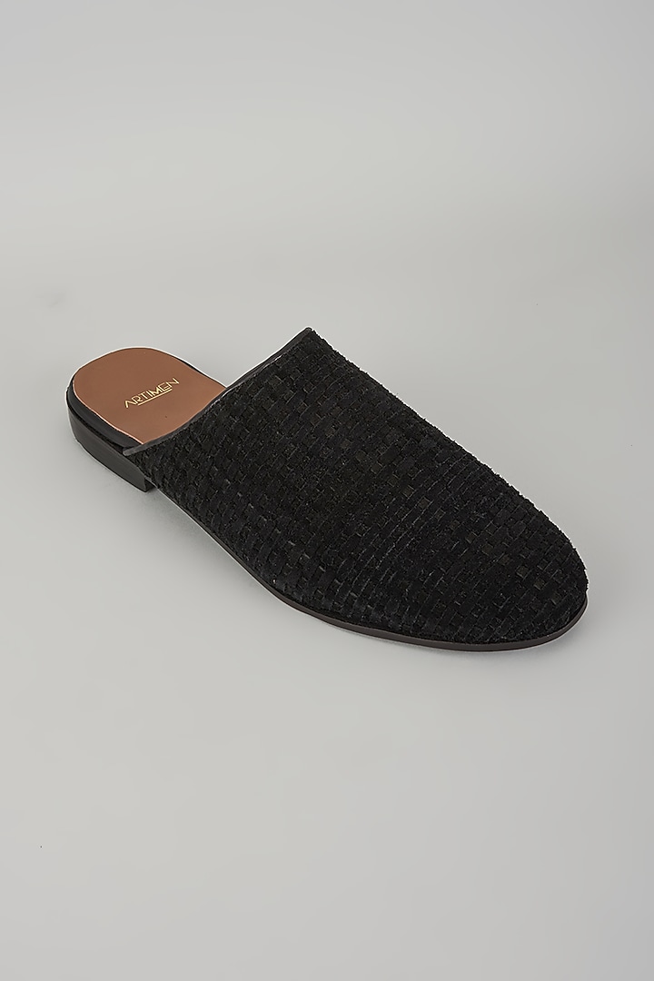 Black Leather Handcrafted Mules by ARTIMEN at Pernia's Pop Up Shop