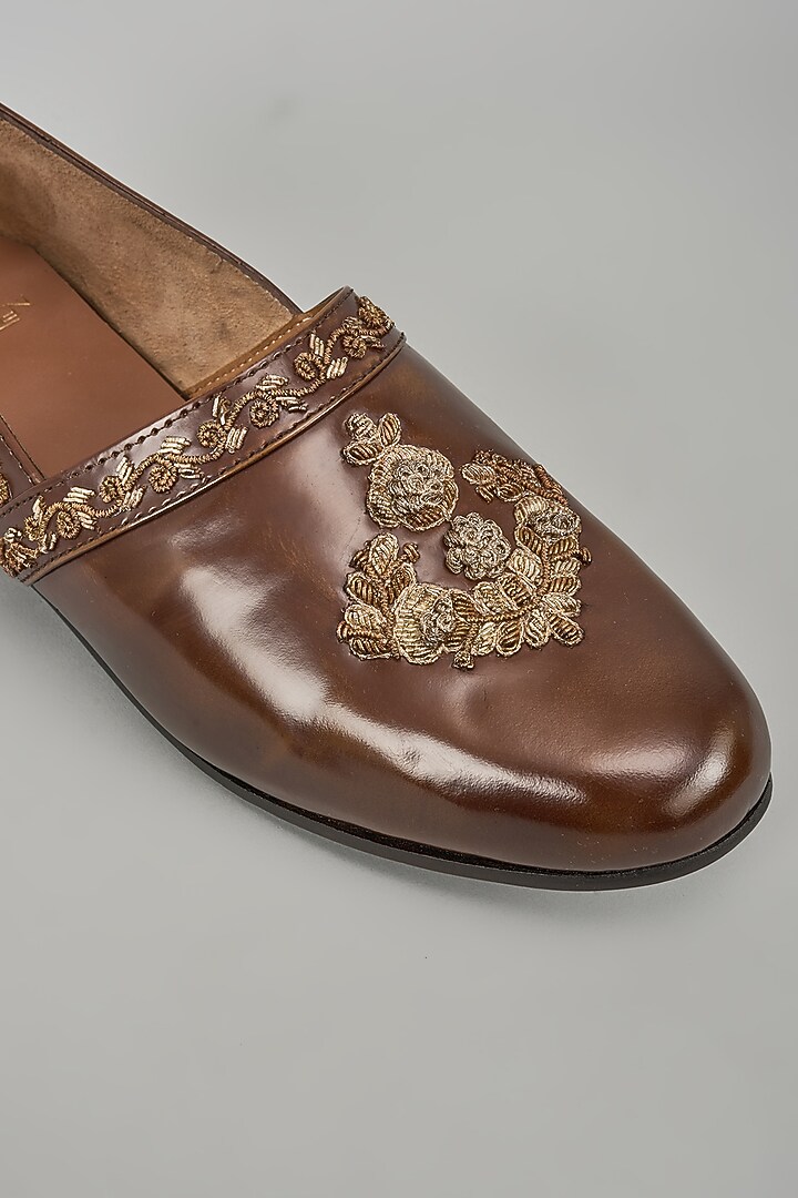 Brown Patent Leather Cutdana Handwork Loafers by ARTIMEN at Pernia's Pop Up Shop