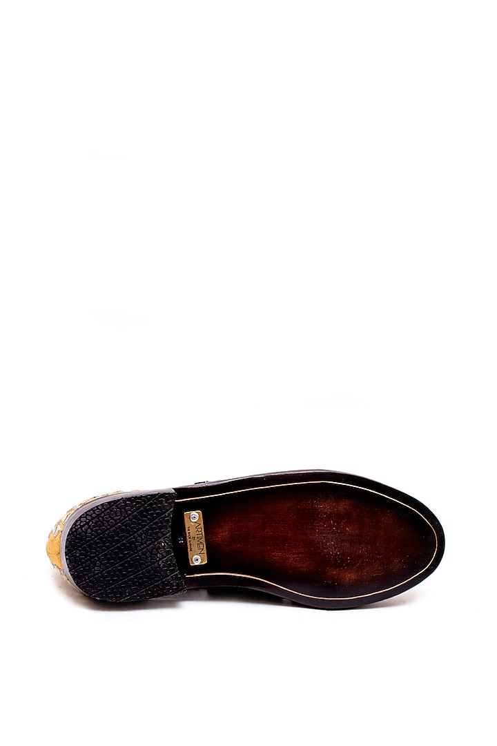 Canary Yellow & Burnt Brown Handcrafted Embroidered Sandals by ARTIMEN at Pernia's Pop Up Shop