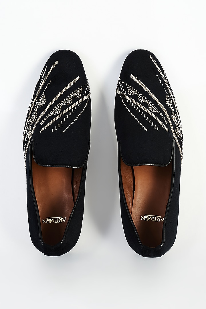 Black Velvet Embroidered Shoes by ARTIMEN