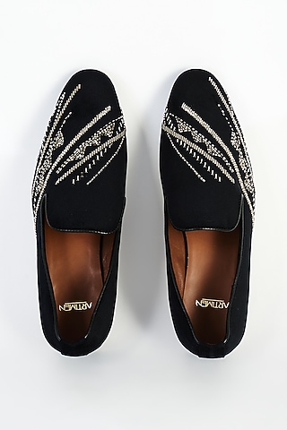 Black Velvet Embroidered Shoes by ARTIMEN