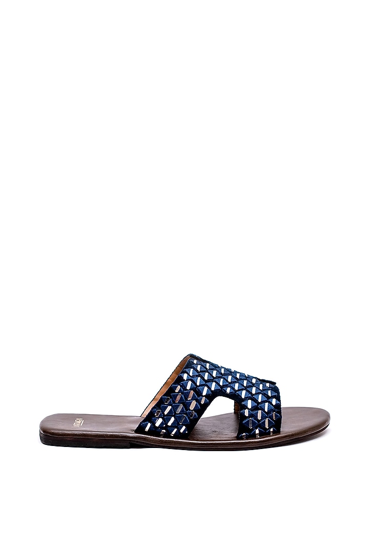 Blue Velvet Embroidered Slippers by ARTIMEN at Pernia's Pop Up Shop
