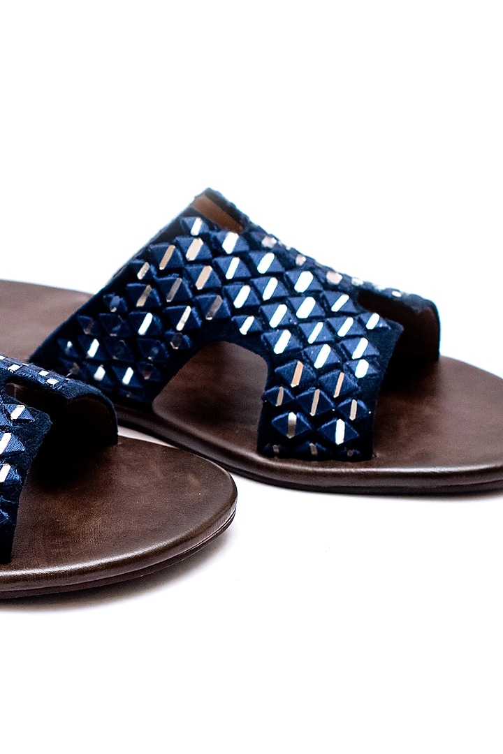 Blue Velvet Embroidered Slippers by ARTIMEN at Pernia's Pop Up Shop