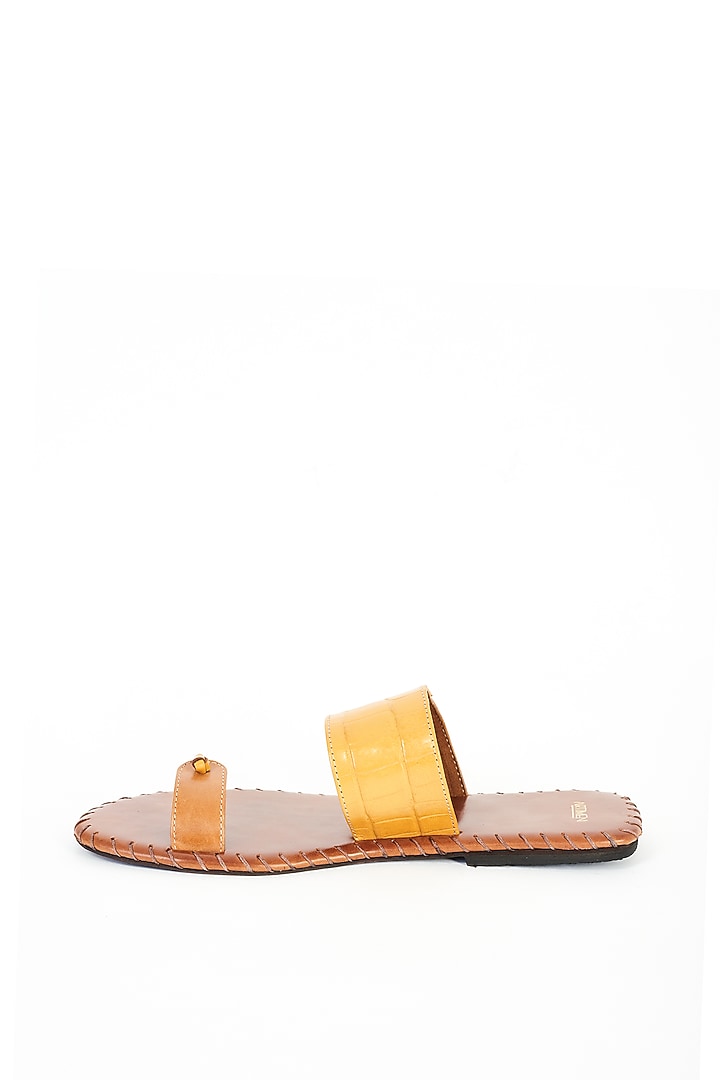 Brown & Yellow Leather Slippers by ARTIMEN at Pernia's Pop Up Shop