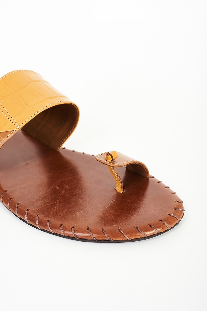 Brown & Yellow Leather Slippers by ARTIMEN at Pernia's Pop Up Shop