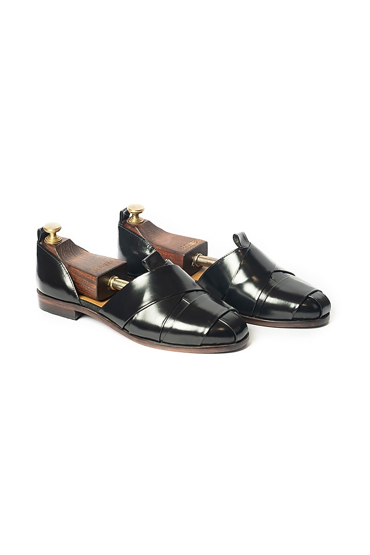 Black Leather Strappy Sandals by ARTIMEN at Pernia's Pop Up Shop