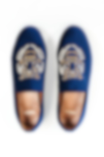 Blue Velvet Hand Embroidered Shoes by ARTIMEN