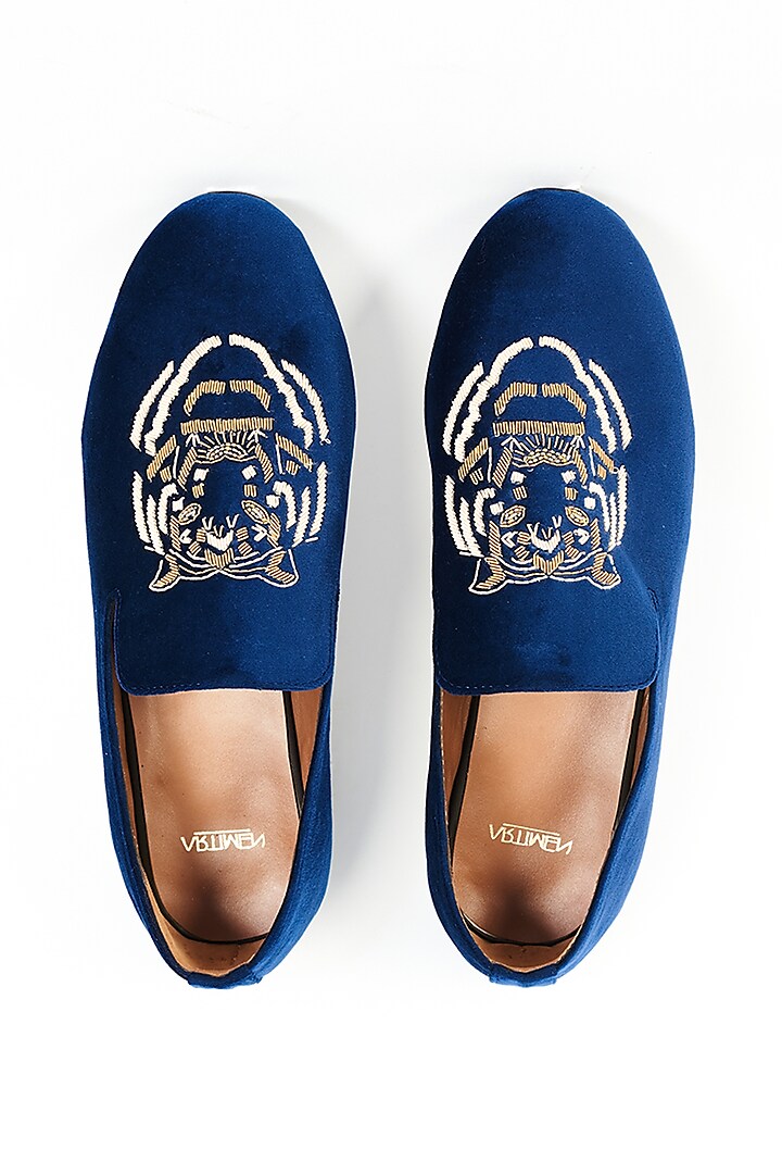 Blue Velvet Hand Embroidered Shoes by ARTIMEN