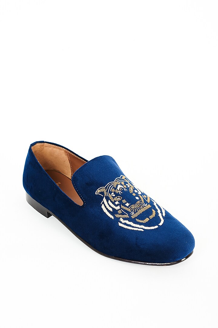 Blue Velvet Hand Embroidered Shoes by ARTIMEN at Pernia's Pop Up Shop