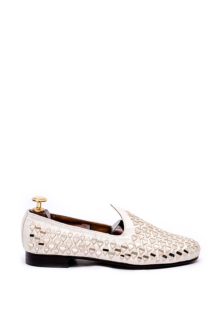 Ivory Mirror Embroidered Juttis by ARTIMEN